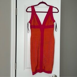 Pink and Orange Herve Leger Bandage Dress